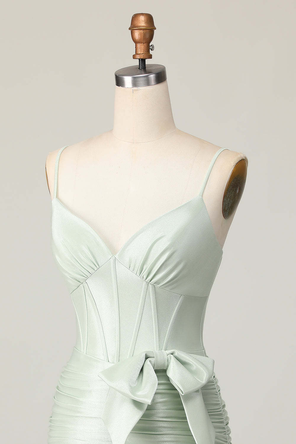 Bodycon Ruched Sage Corset Short Homecoming Dress with Bow