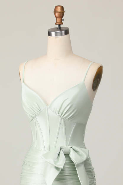 Bodycon Ruched Sage Corset Short Homecoming Dress with Bow