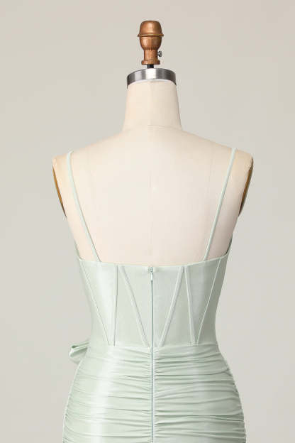 Bodycon Ruched Sage Corset Short Homecoming Dress with Bow