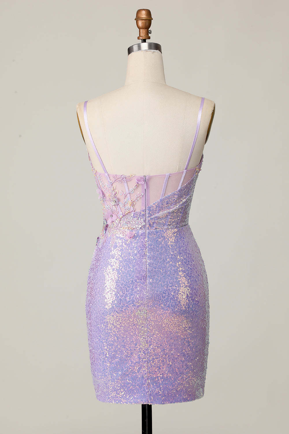 Sparkly Lilac Corset Sequins Tight Short Homecoming Dress with Applique