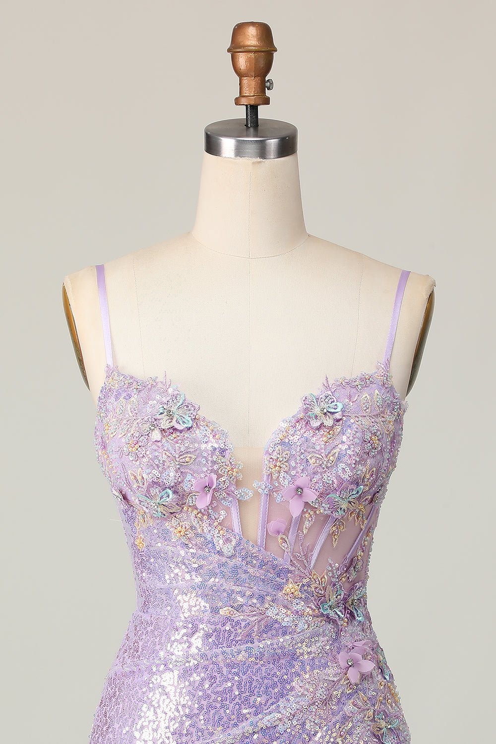 Sparkly Lilac Corset Sequins Tight Short Homecoming Dress with Applique