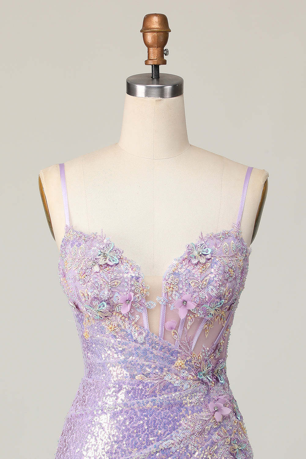 Sparkly Lilac Corset Sequins Tight Short Homecoming Dress with Applique