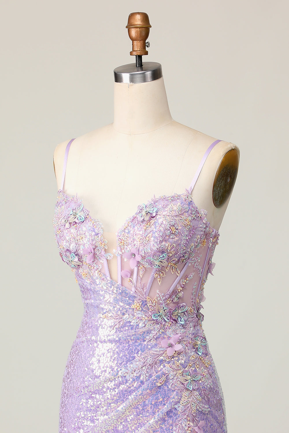 Sparkly Lilac Corset Sequins Tight Short Homecoming Dress with Applique