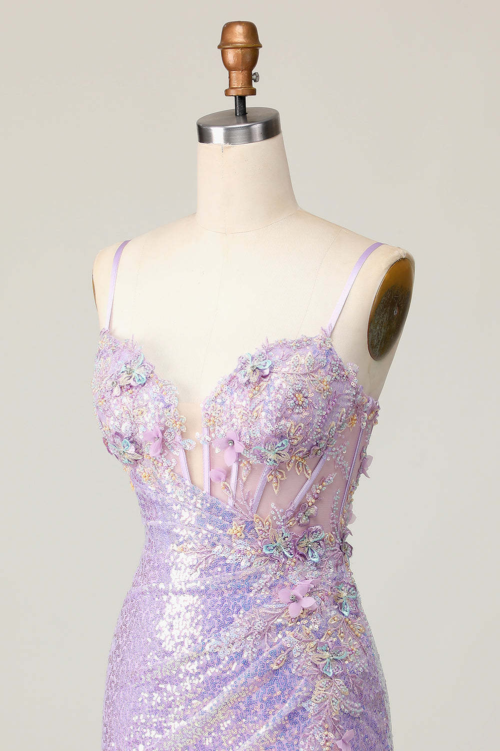 Sparkly Lilac Corset Sequins Tight Short Homecoming Dress with Applique