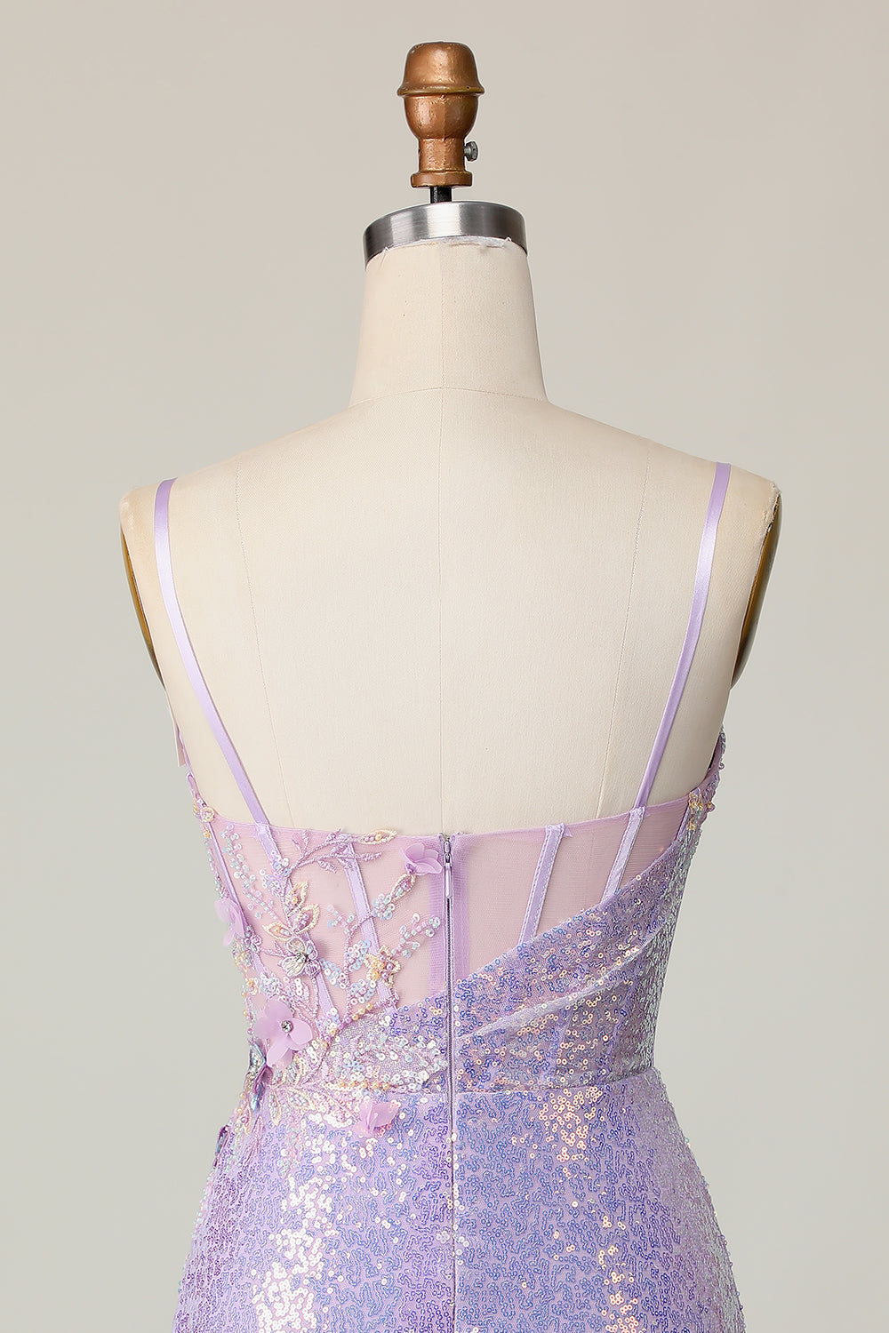Sparkly Lilac Corset Sequins Tight Short Homecoming Dress with Applique