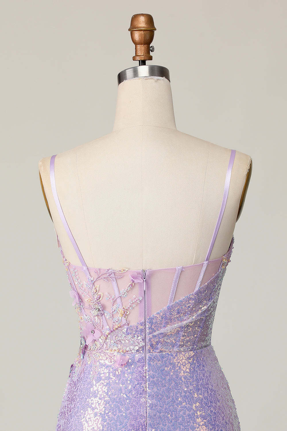 Sparkly Lilac Corset Sequins Tight Short Homecoming Dress with Applique