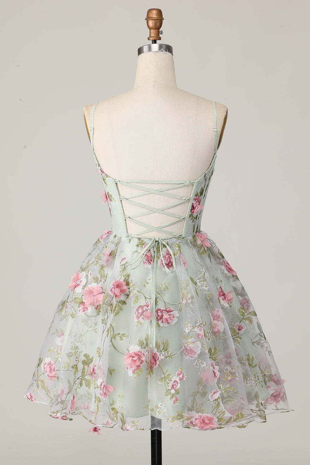 Sage Flower Corset Spaghetti Straps Short A Line Homecoming Dress