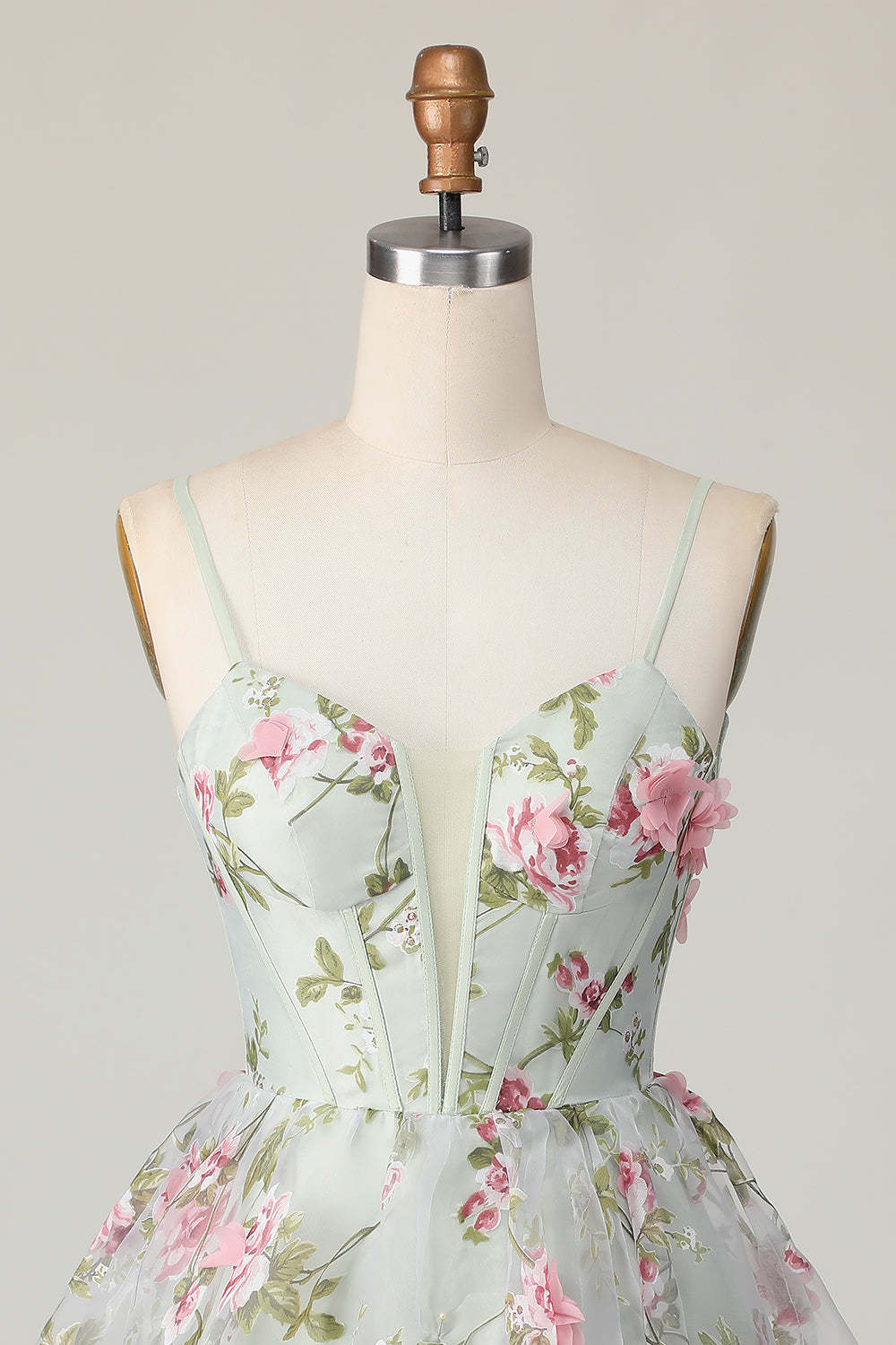 Sage Flower Corset Spaghetti Straps Short A Line Homecoming Dress