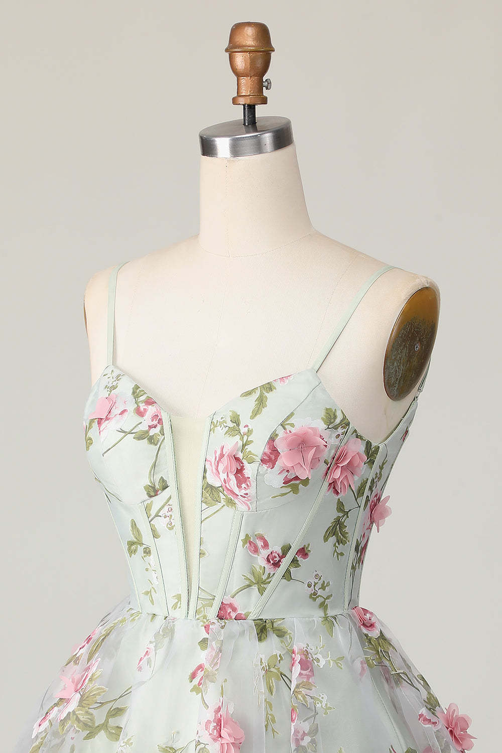 Sage Flower Corset Spaghetti Straps Short A Line Homecoming Dress