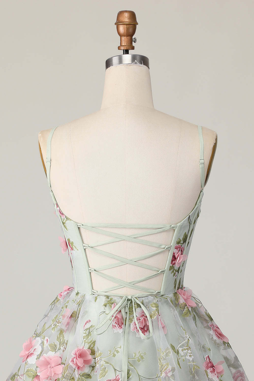 Sage Flower Corset Spaghetti Straps Short A Line Homecoming Dress