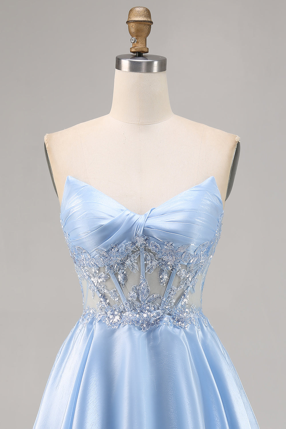 Sparkly Light Blue Satin Strapless Corset Short Homecoming Dress with Sequins