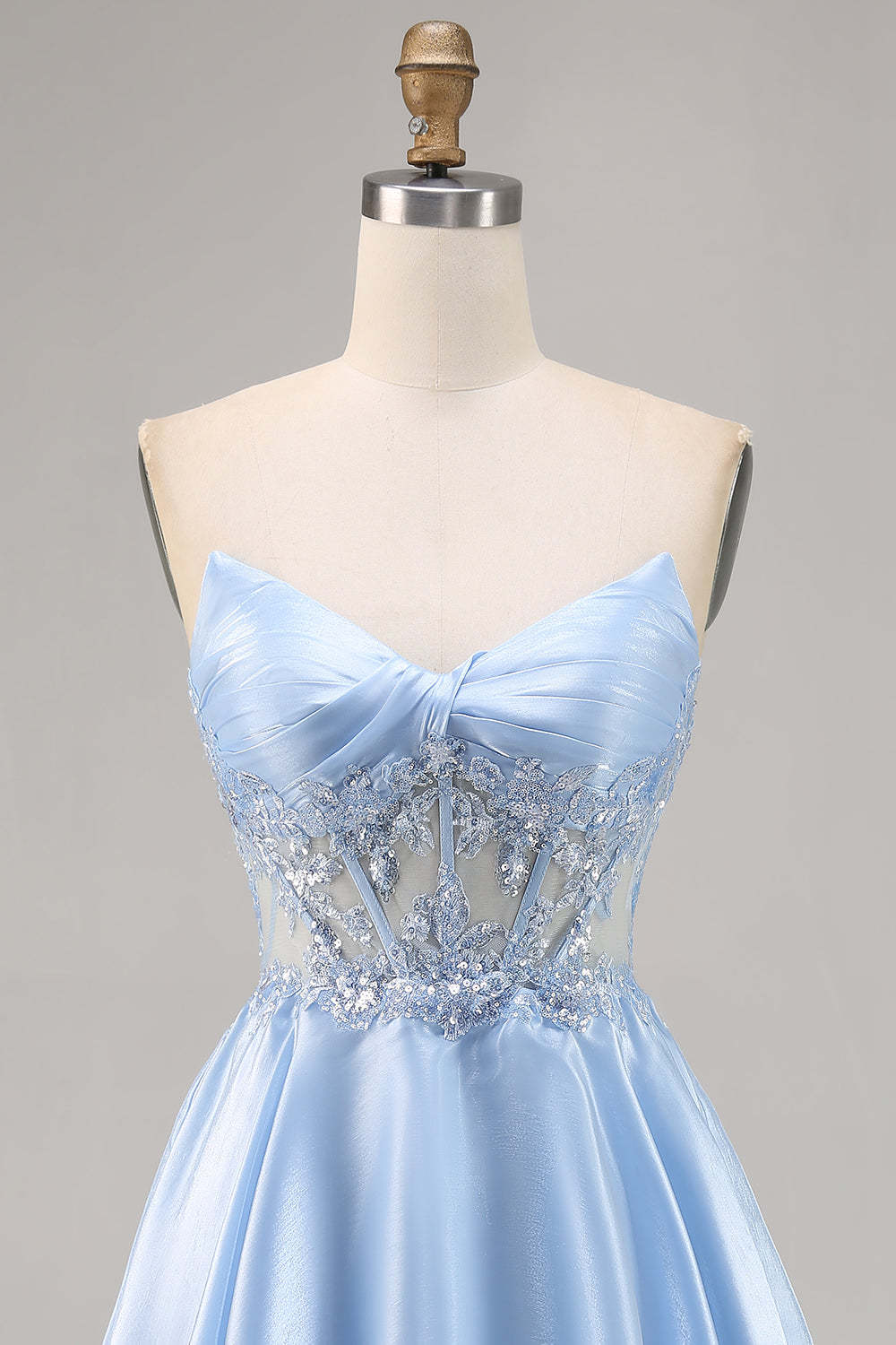 Sparkly Light Blue Satin Strapless Corset Short Homecoming Dress with Sequins