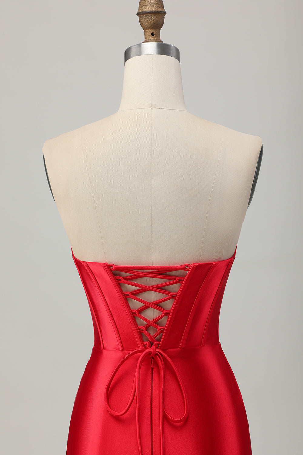 Satin Sweetheart Red Beaded Short Corset Homecoming Dress with Slit