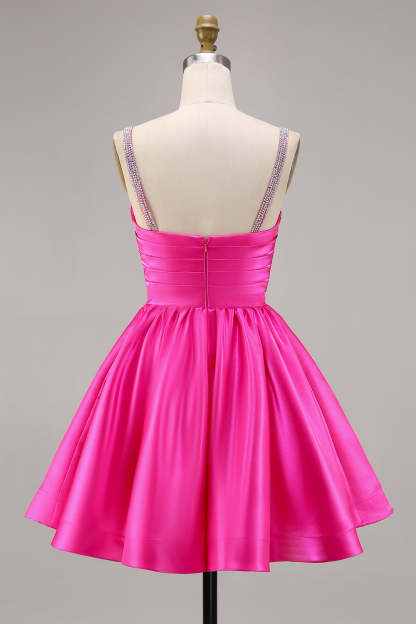 Sparkly Mint Green Short Ruched Satin Homecoming Dress with Beading