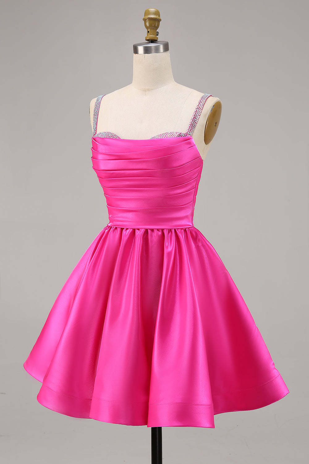 Sparkly Mint Green Short Ruched Satin Homecoming Dress with Beading