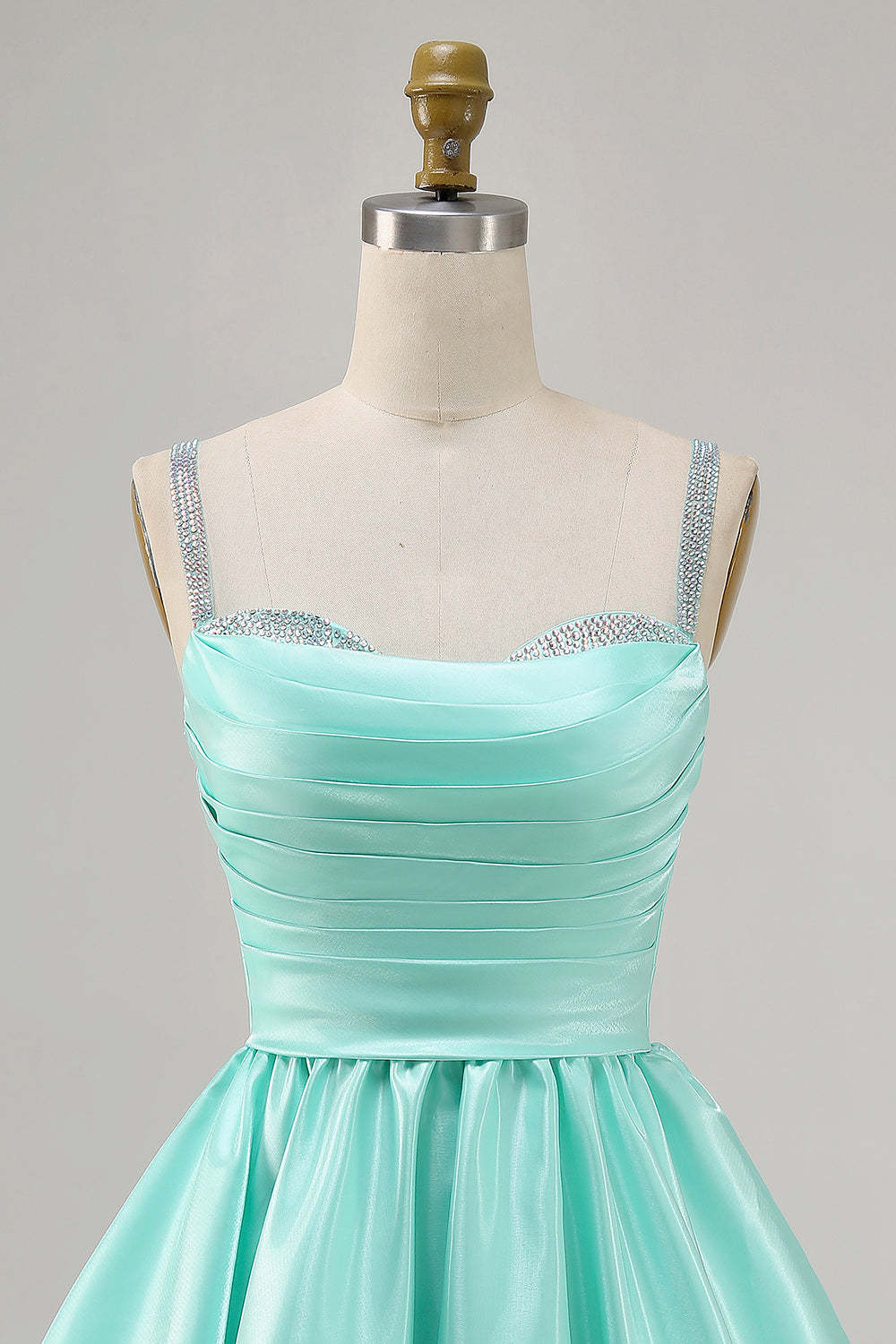 Sparkly Mint Green Short Ruched Satin Homecoming Dress with Beading