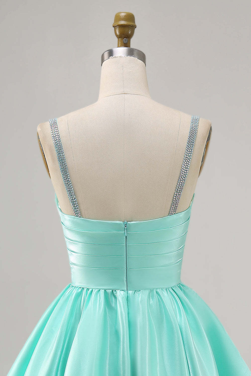 Sparkly Mint Green Short Ruched Satin Homecoming Dress with Beading