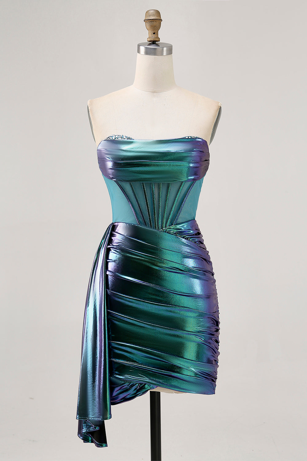 Sparkly Green Metallic Corset Tight Mini Homecoming Dress with Ruffles
