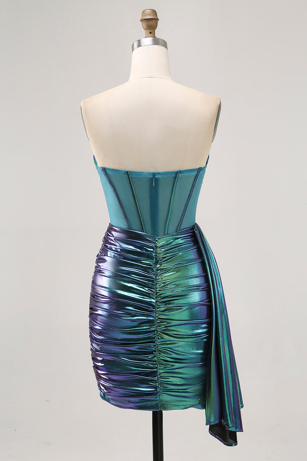 Sparkly Green Metallic Corset Tight Mini Homecoming Dress with Ruffles