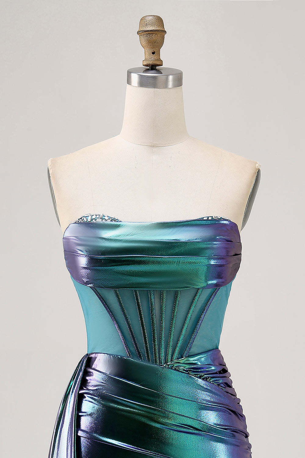 Sparkly Green Metallic Corset Tight Mini Homecoming Dress with Ruffles