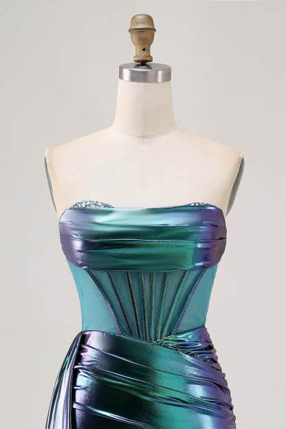 Sparkly Green Metallic Corset Tight Mini Homecoming Dress with Ruffles