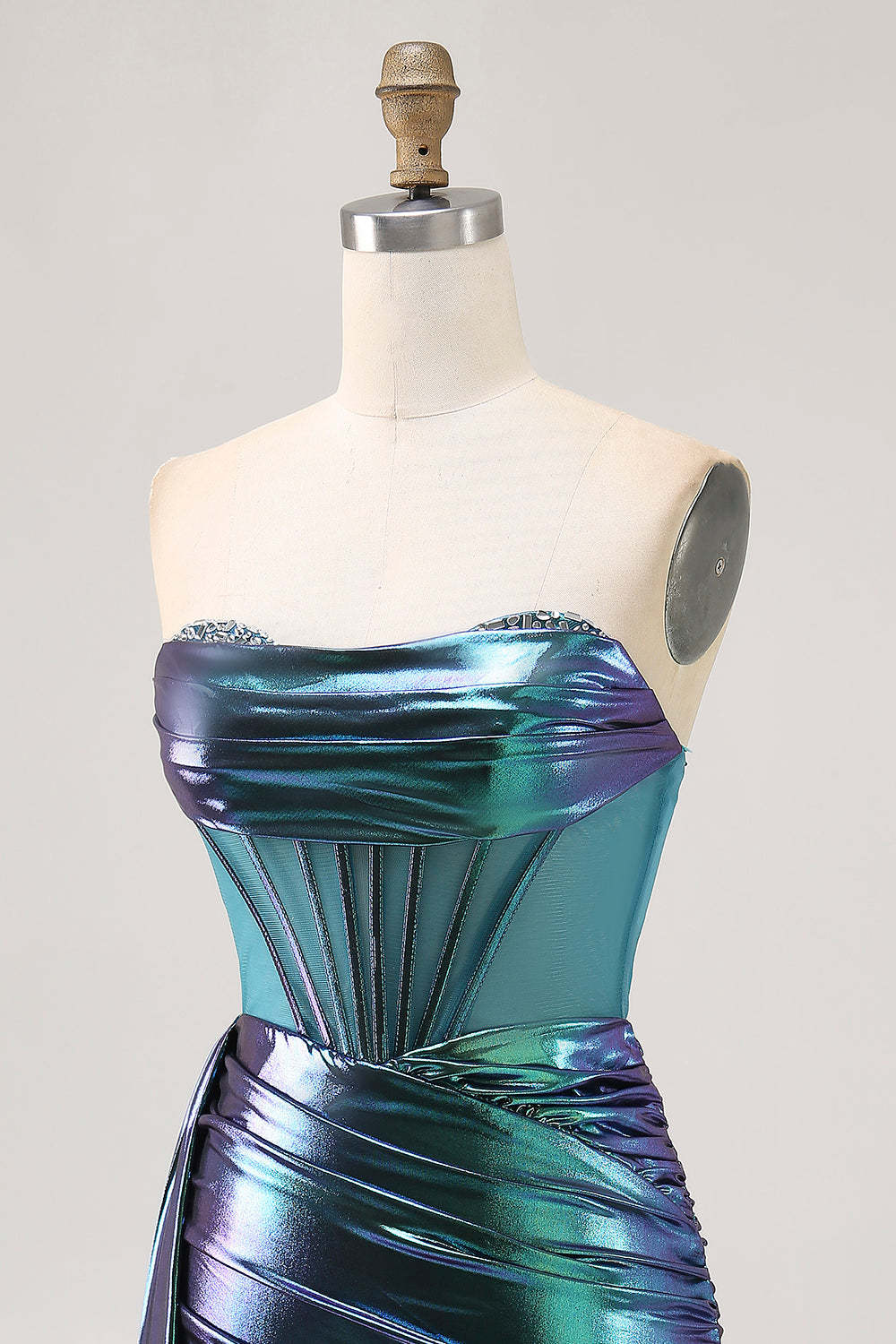 Sparkly Green Metallic Corset Tight Mini Homecoming Dress with Ruffles