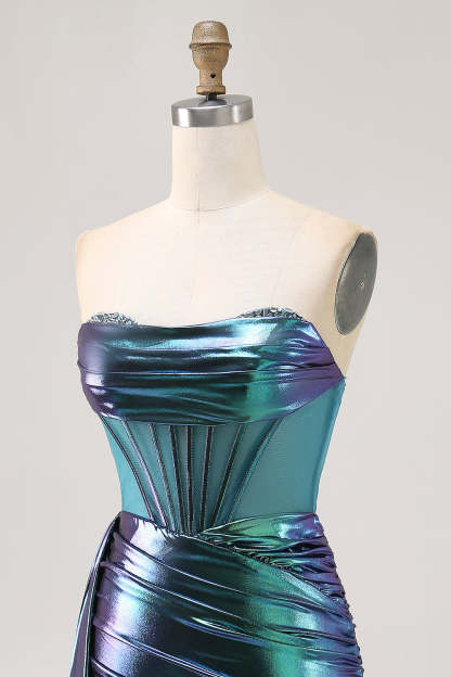 Sparkly Green Metallic Corset Tight Mini Homecoming Dress with Ruffles