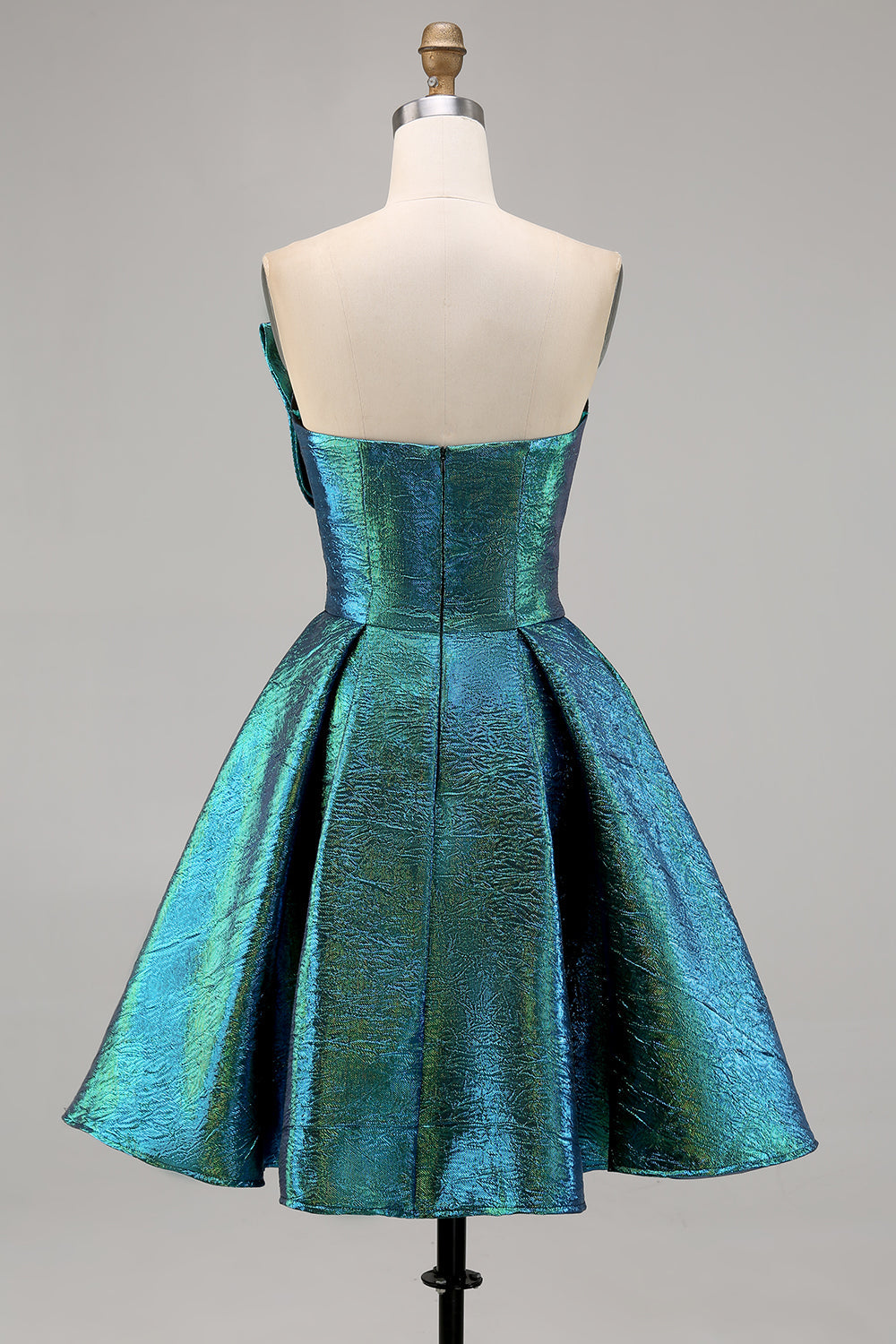 Sparkly Peacock Green Metallic Strapless A Line Short Homecoming Dress