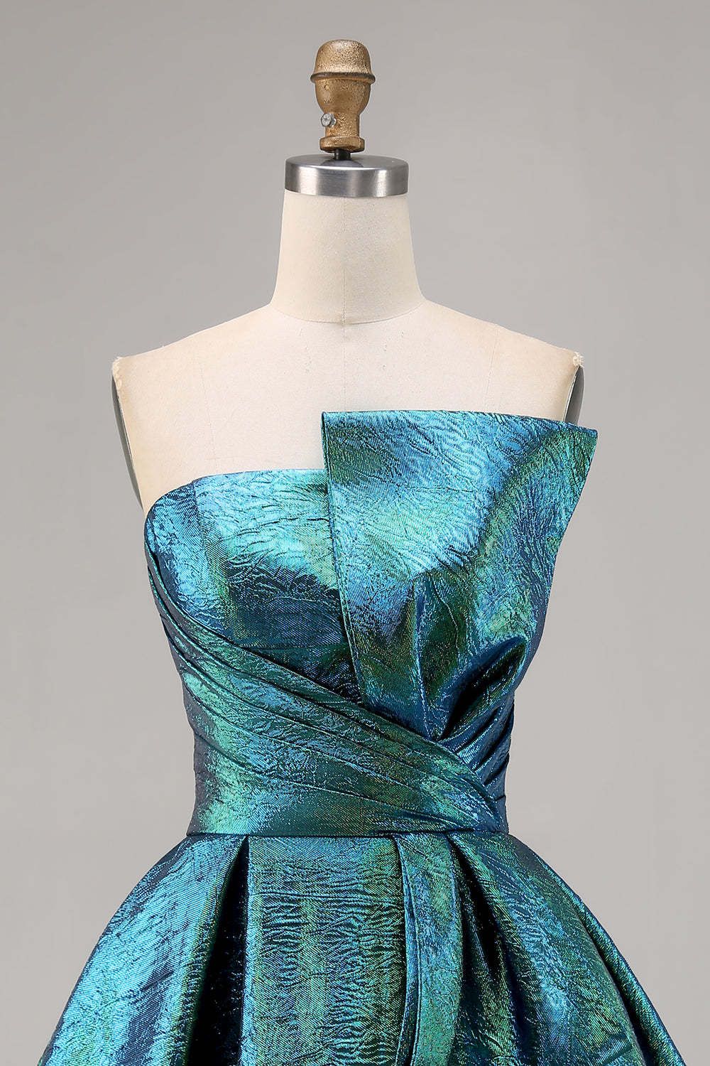 Sparkly Peacock Green Metallic Strapless A Line Short Homecoming Dress