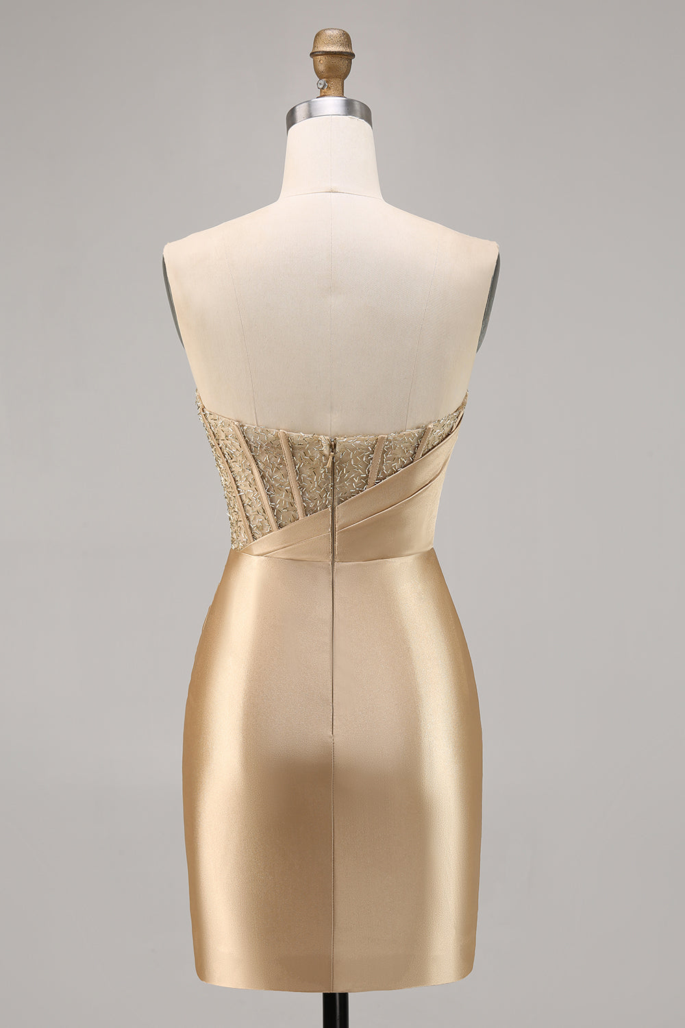 Golden Satin Strapless Corset Ruched Tight Short Homecoming Dress