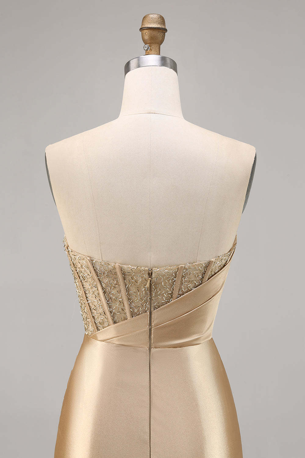 Golden Satin Strapless Corset Ruched Tight Short Homecoming Dress