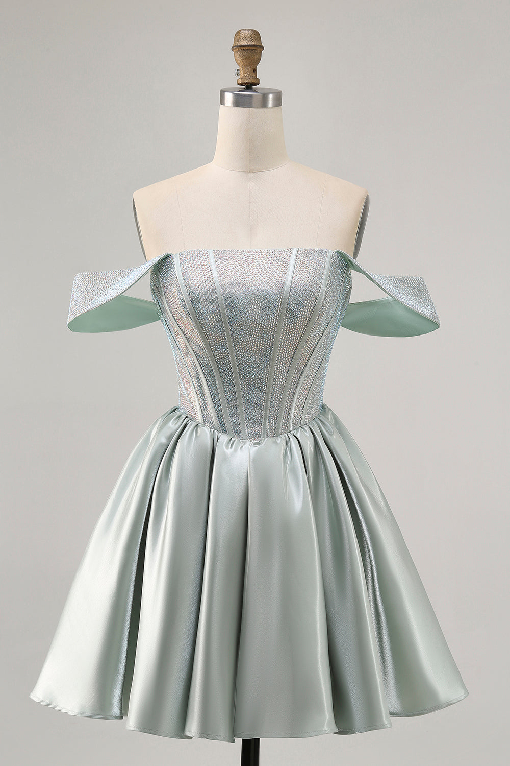 Sparkly Light Green Satin Beaded Short Corset Homecoming Dress