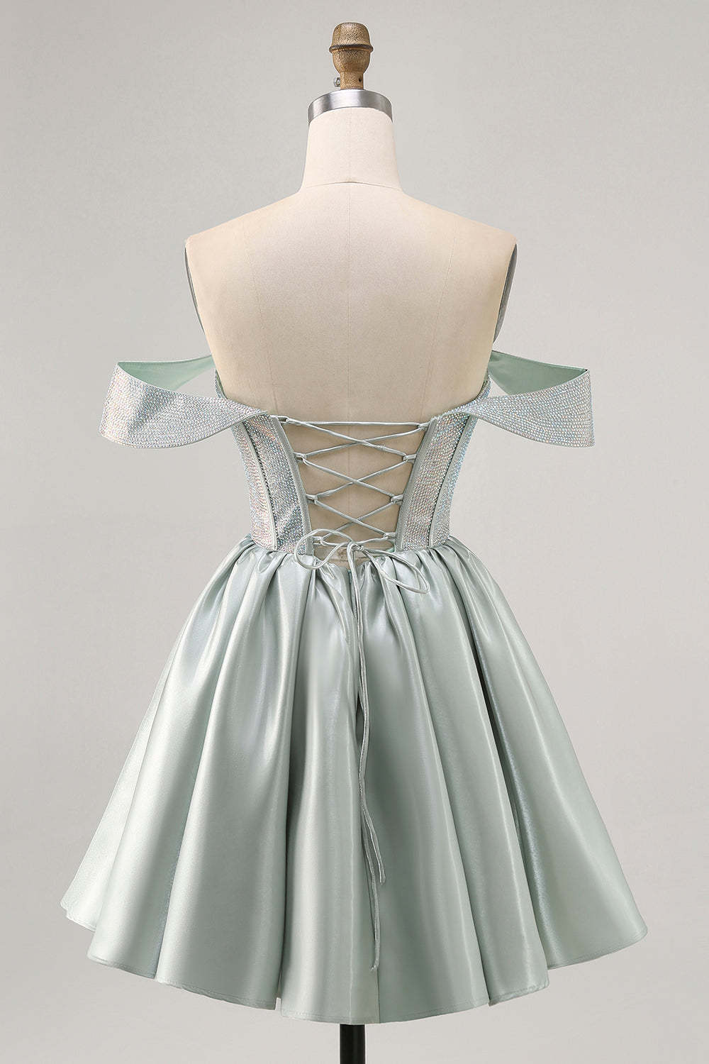Sparkly Light Green Satin Beaded Short Corset Homecoming Dress