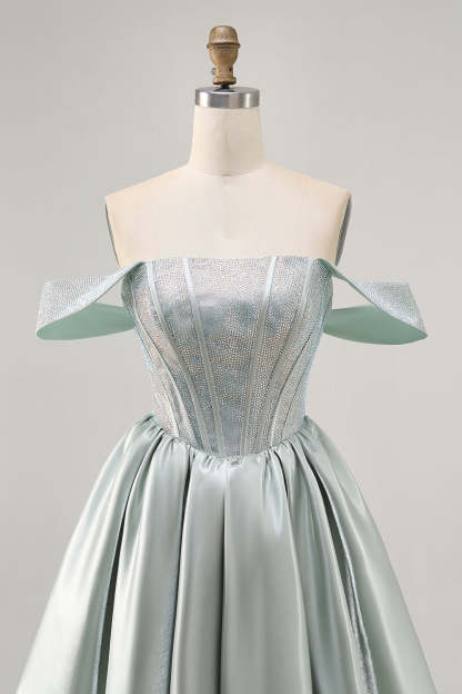 Sparkly Light Green Satin Beaded Short Corset Homecoming Dress