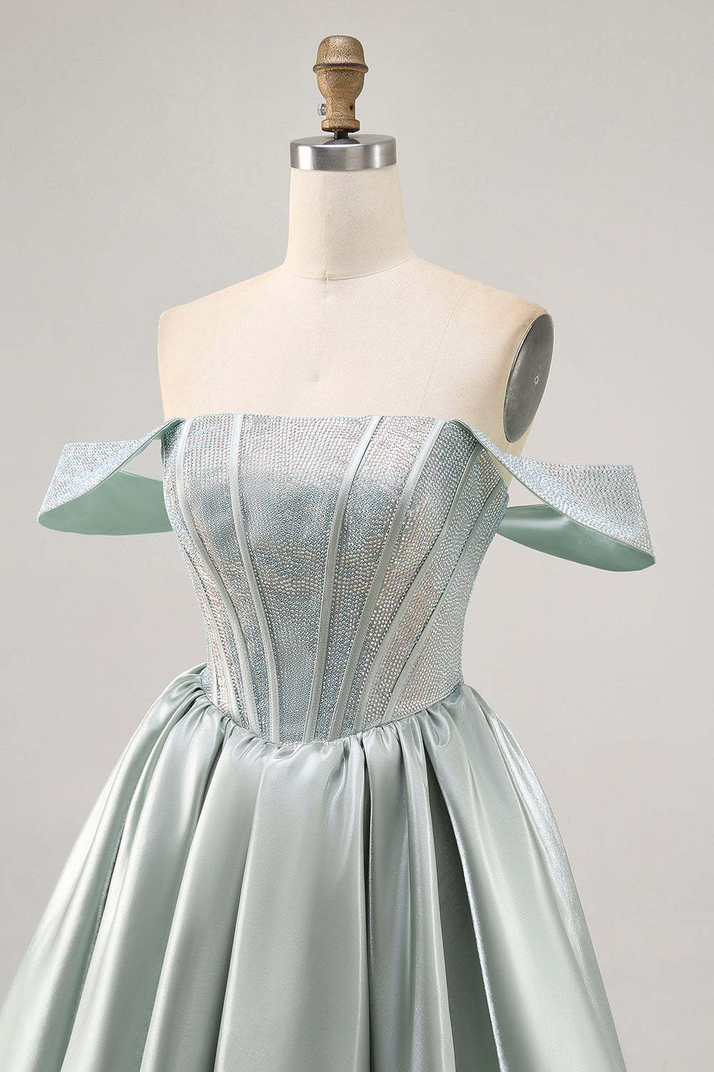 Sparkly Light Green Satin Beaded Short Corset Homecoming Dress