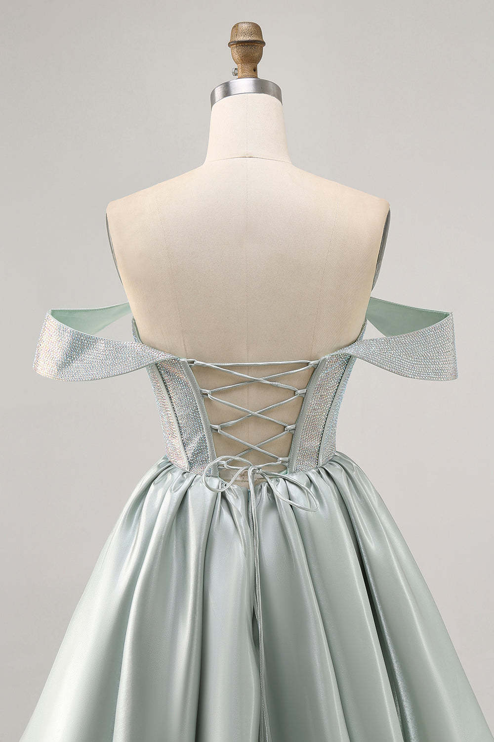 Sparkly Light Green Satin Beaded Short Corset Homecoming Dress