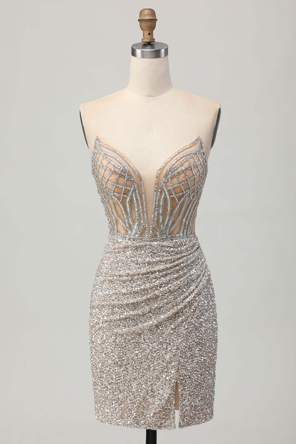 Sparkly Sequins Bodycon Sliver Strapless Short Corset Homecoming Dress