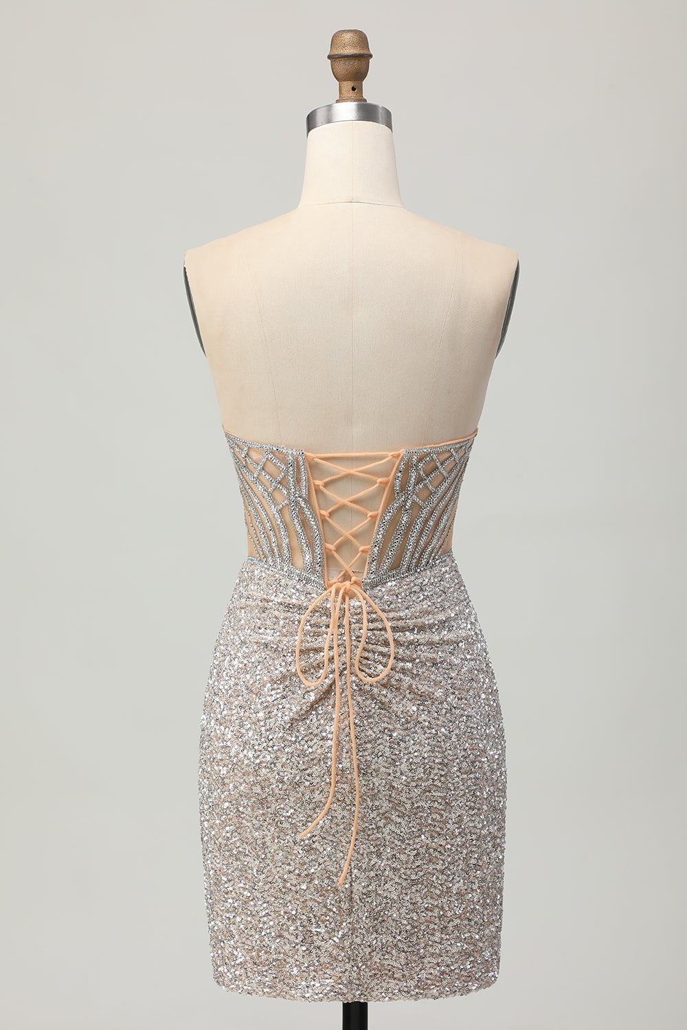 Sparkly Sequins Bodycon Sliver Strapless Short Corset Homecoming Dress