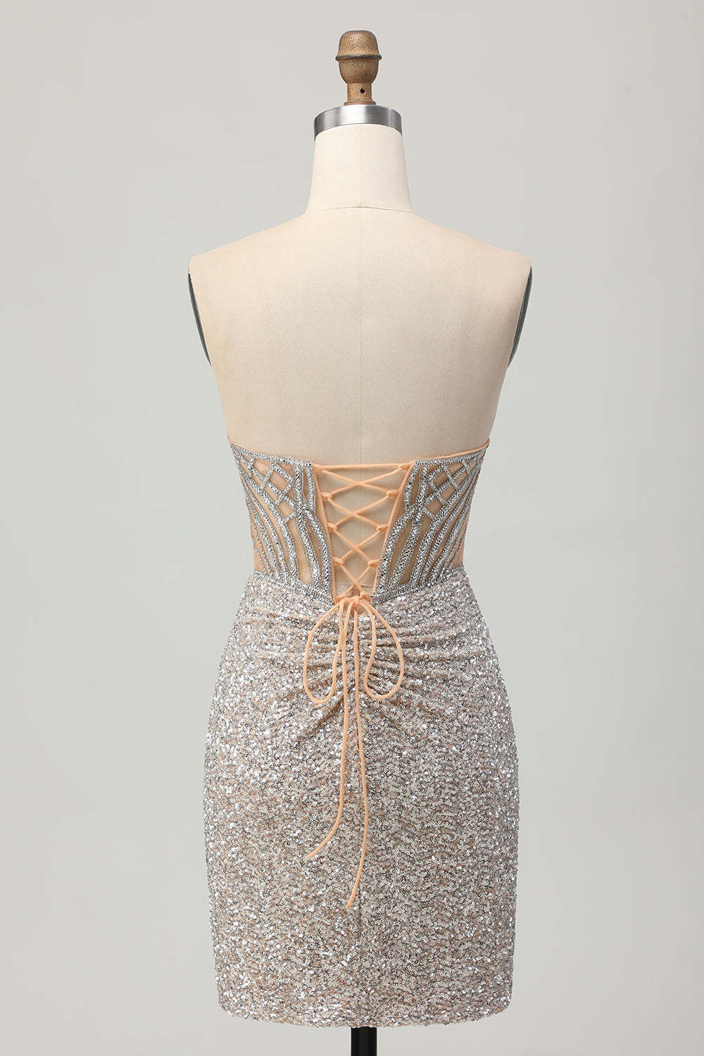 Sparkly Sequins Bodycon Sliver Strapless Short Corset Homecoming Dress