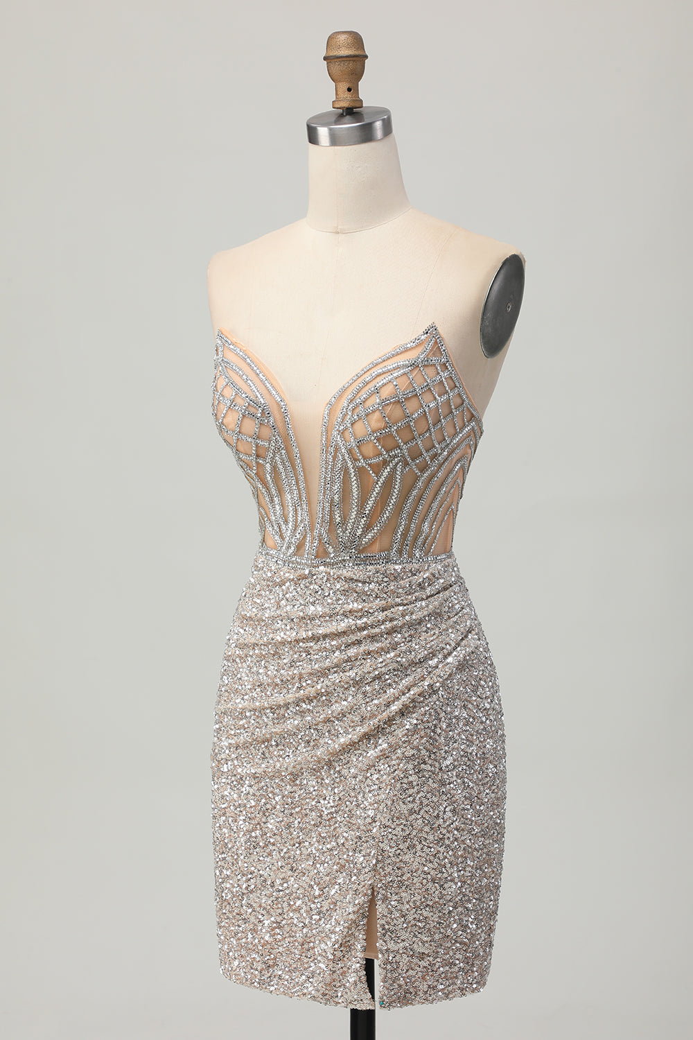 Sparkly Sequins Bodycon Sliver Strapless Short Corset Homecoming Dress