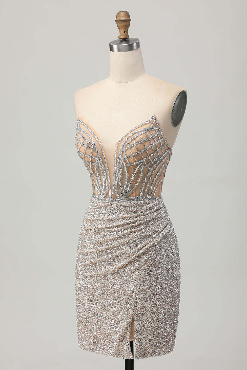 Sparkly Sequins Bodycon Sliver Strapless Short Corset Homecoming Dress