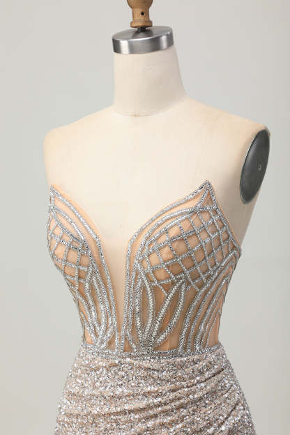Sparkly Sequins Bodycon Sliver Strapless Short Corset Homecoming Dress