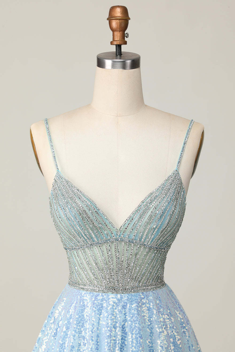 Sparkly Light Blue Sequin A Line Short Homecoming Dress with Beading