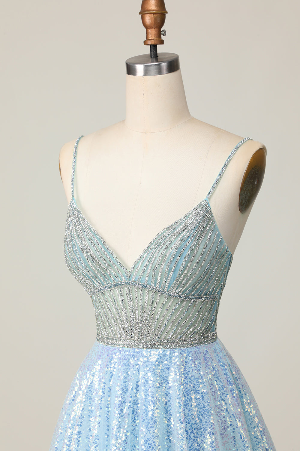Sparkly Light Blue Sequin A Line Short Homecoming Dress with Beading