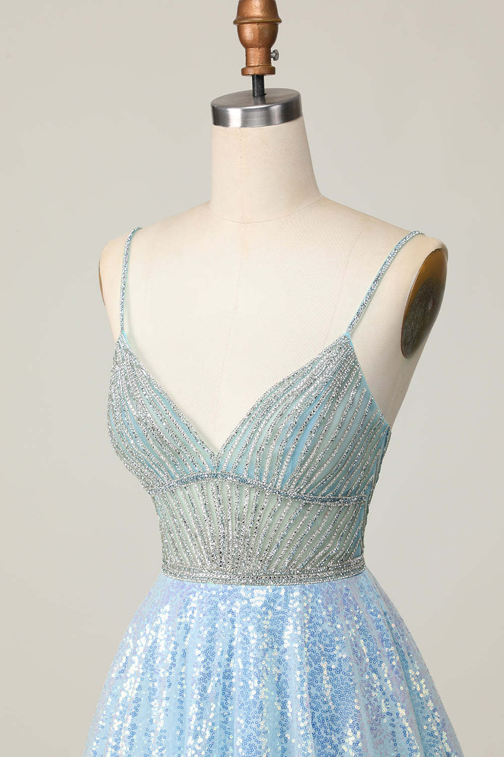 Sparkly Light Blue Sequin A Line Short Homecoming Dress with Beading