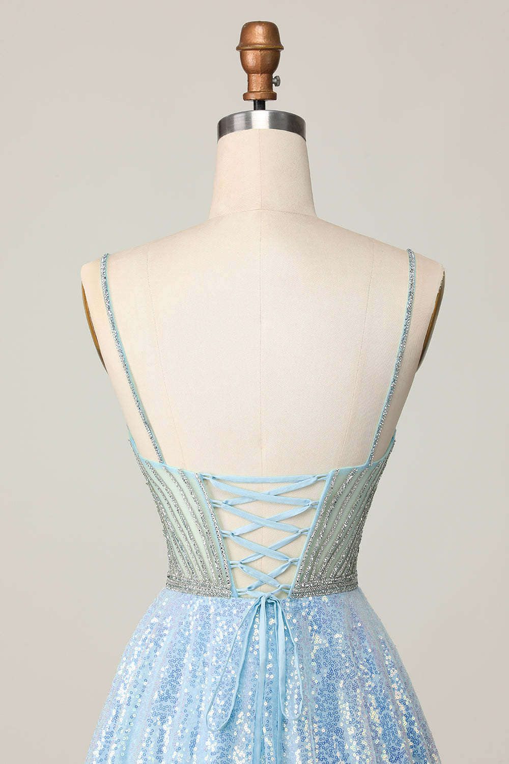 Sparkly Light Blue Sequin A Line Short Homecoming Dress with Beading