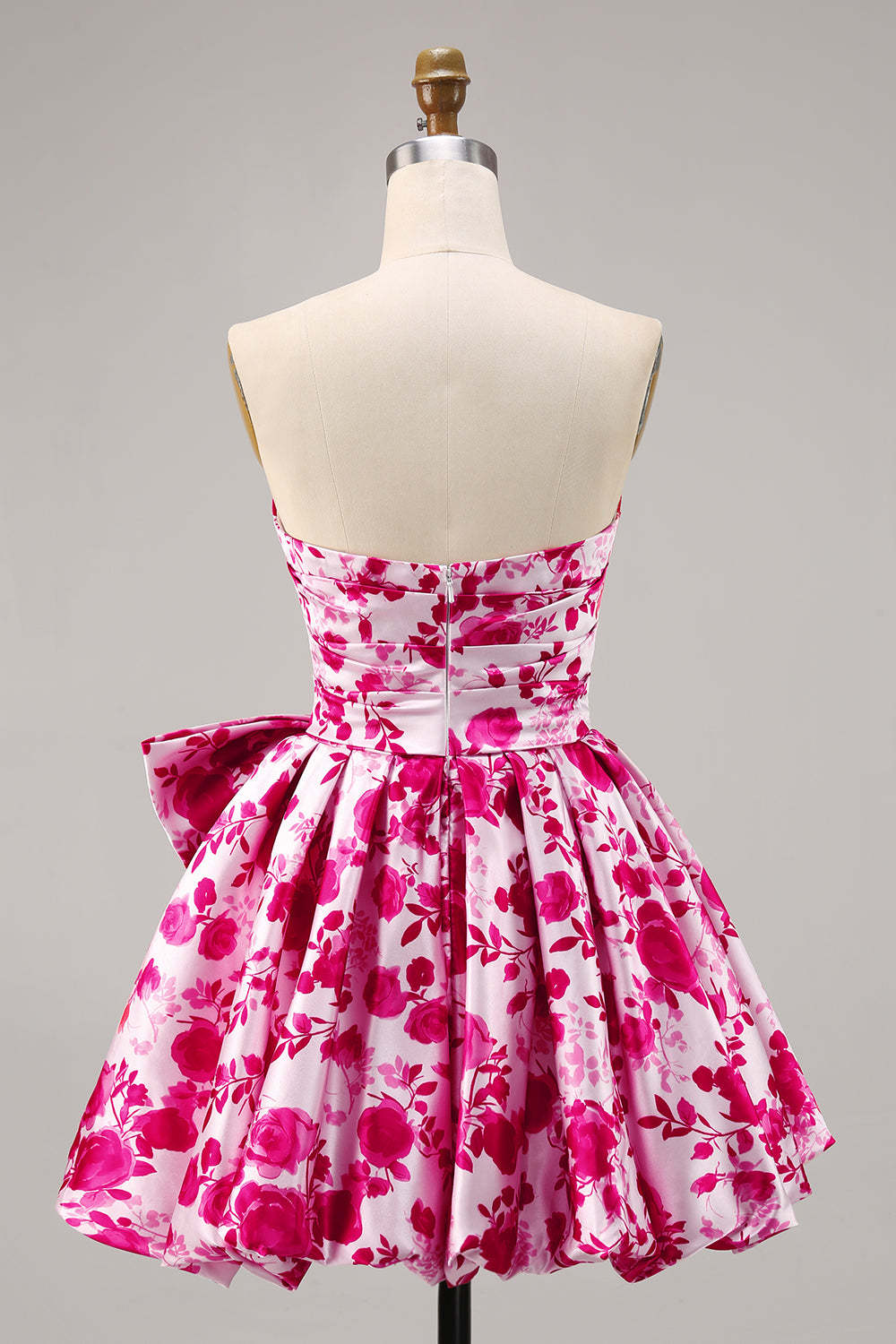 Fuchsia Sweetheart A Line Short Floral Homecoming Dress with Bow