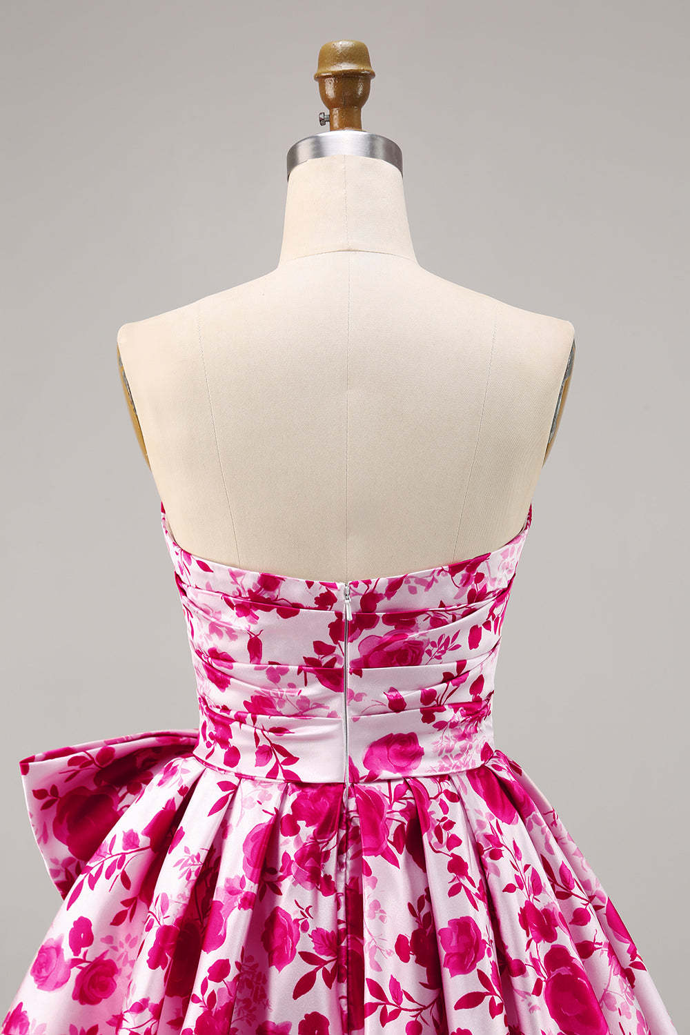 Fuchsia Sweetheart A Line Short Floral Homecoming Dress with Bow