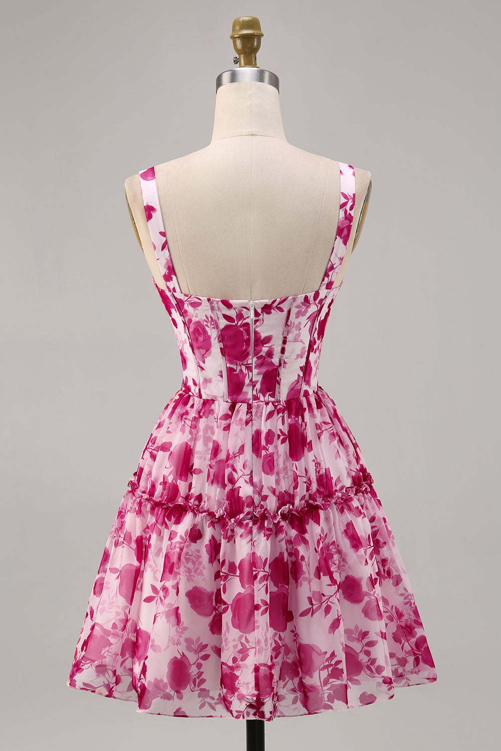 Corset A Line Fuchsia Short Floral Homecoming Dress