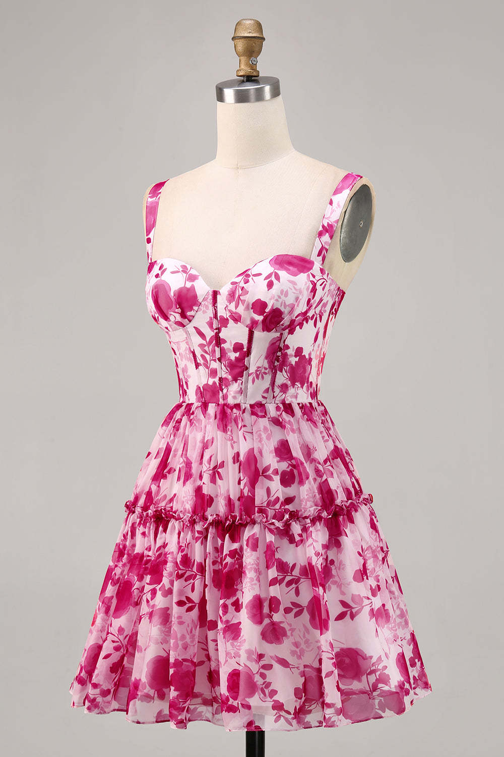 Corset A Line Fuchsia Short Floral Homecoming Dress